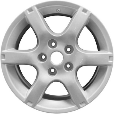 Nissan Altima 2005-2006 powder coat silver 16x6.5 aluminum wheels or rims. Hollander part number ALY62443, OEM part number 40300ZB100.